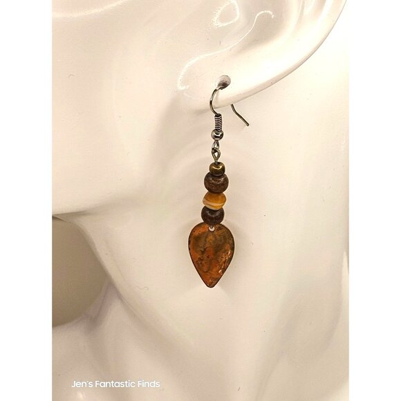 Handcrafted Dangle Earrings With Natural Stone & Wood Beads - Picture 1 of 4